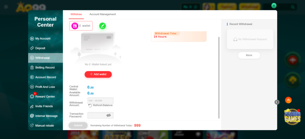 aq99 game wallet section